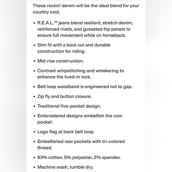 Ariat R.E.A.L. Mid Rise Bootcut Rosey Whipstitch Jeans Lakeshore Size 32 Long - Picture 14 of 14